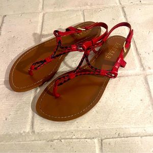 Lauren Ralph Lauren Alexa Red & Navy Rope Leather Thong Sandals Size 7.5B